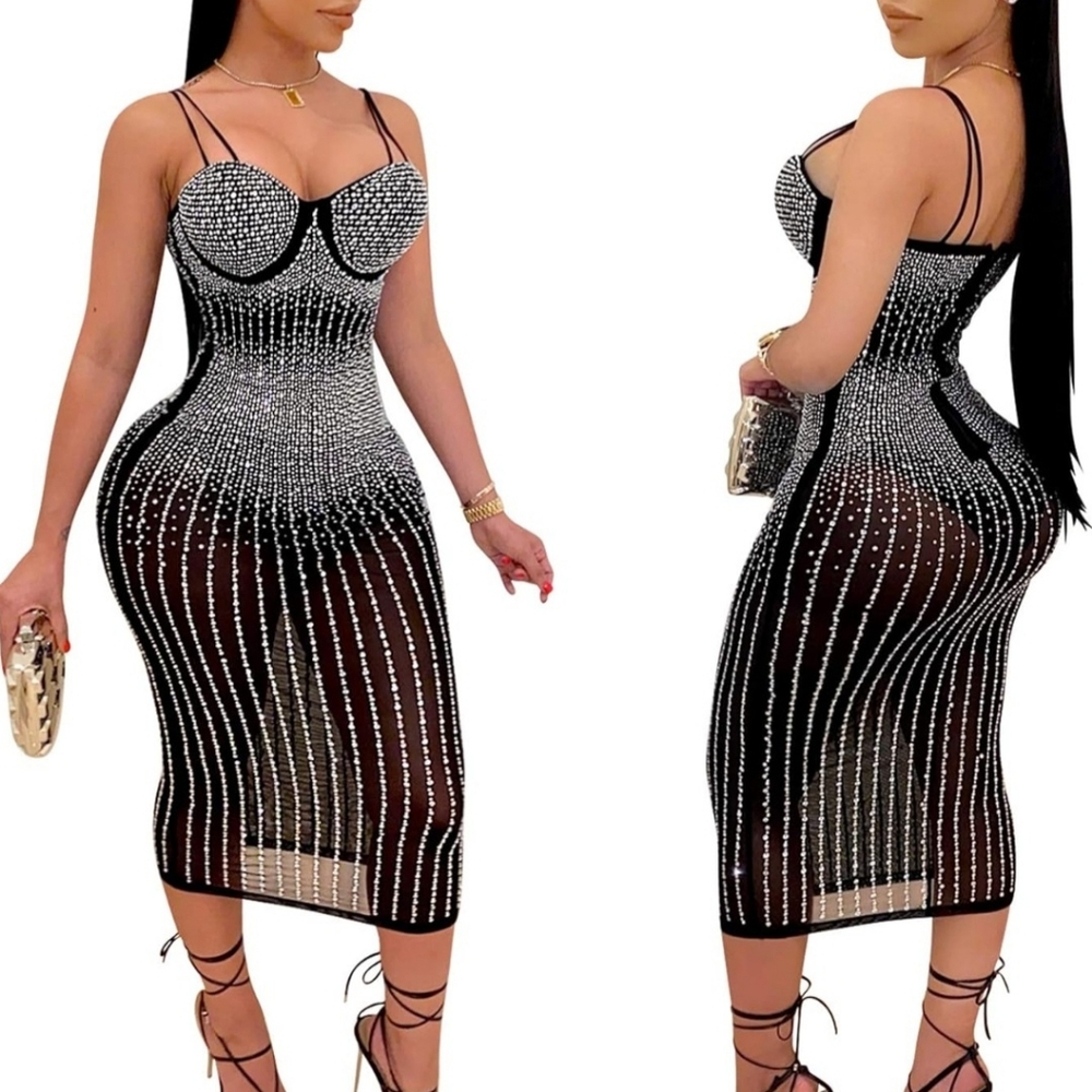 Elegant Black and White Beaded Dress
